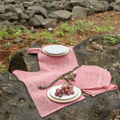 Pink Raffia Natural Table Linen Set-Table Runners-House of Ekam