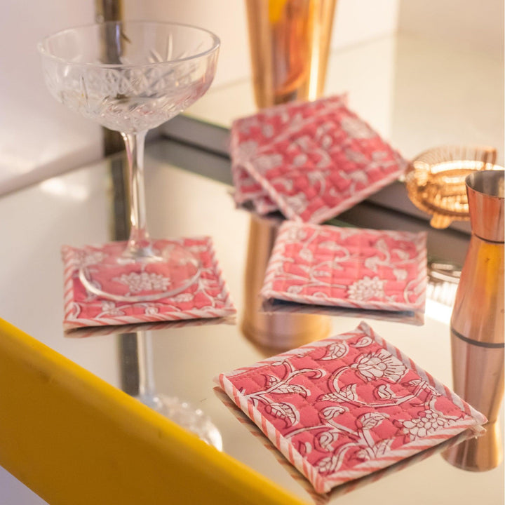 Pink Rangrez Reversible Table Coaster Set of 6-Coasters-House of Ekam