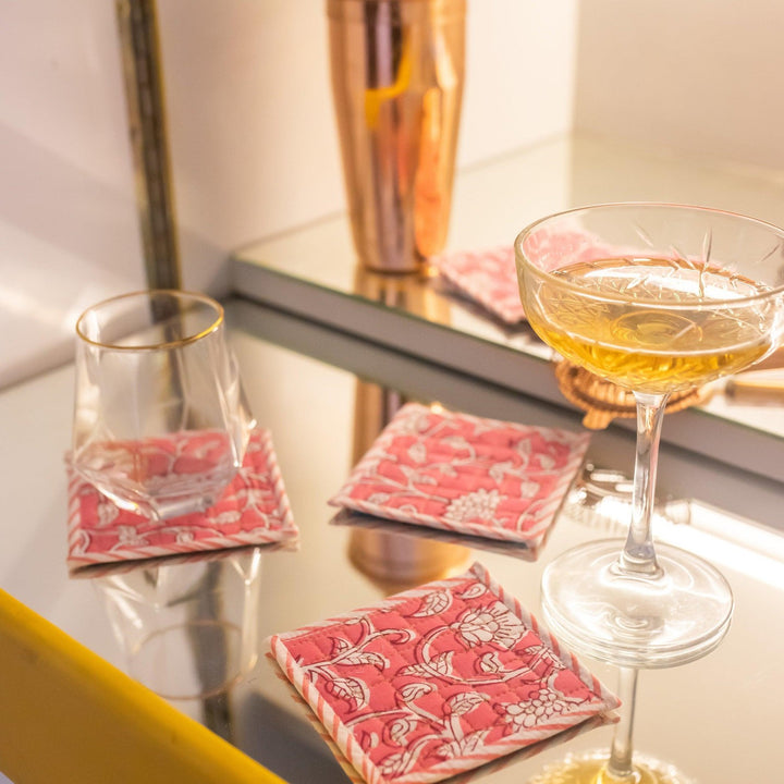 Pink Rangrez Reversible Table Coaster Set of 6-Coasters-House of Ekam
