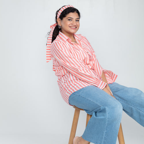 Pink Stripe Cotton Shirt-Shirts-House of Ekam