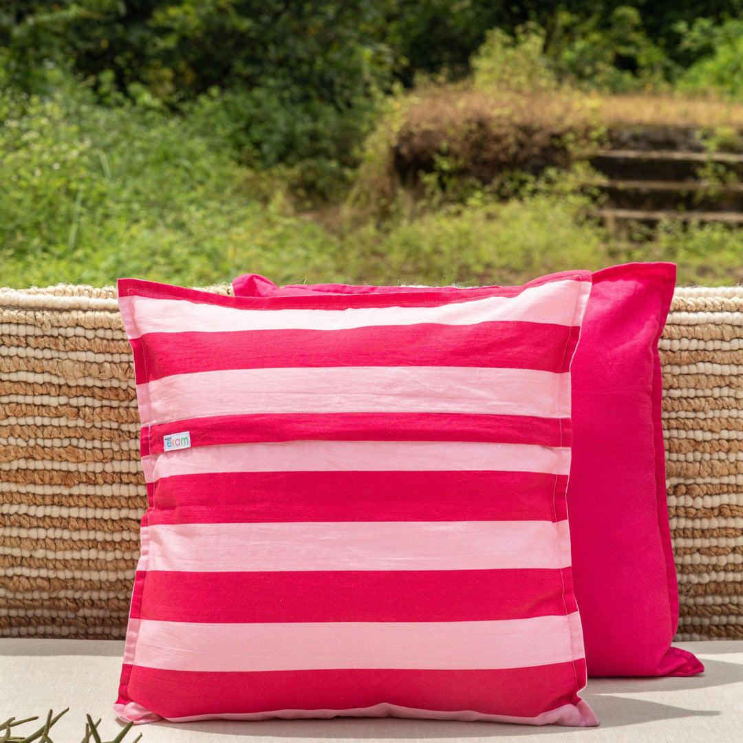 Pink Stripe Palm Tropicasa Cushion Cover-Cushion Covers-House of Ekam
