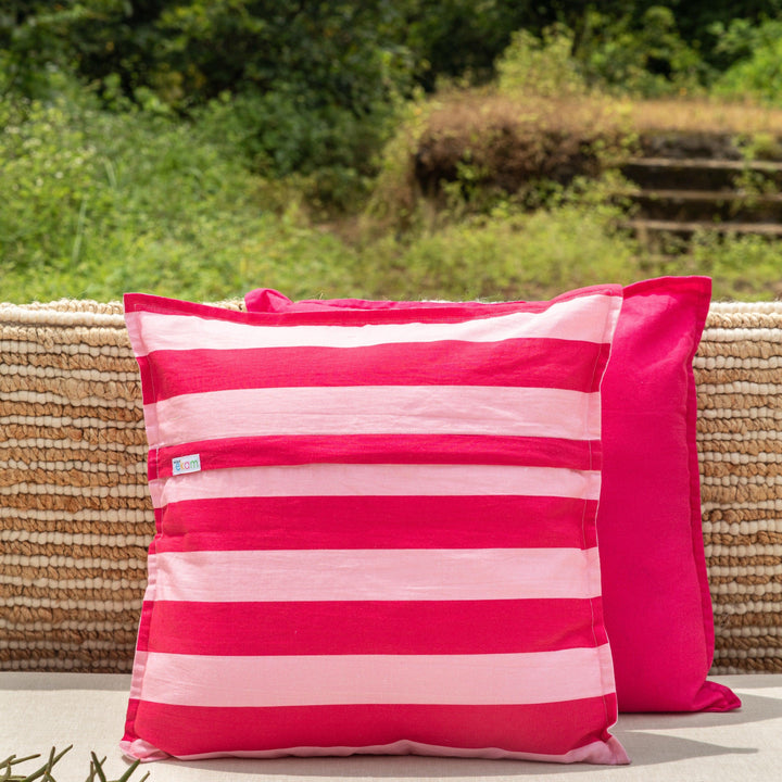 Pink Stripe Palm Tropicasa Cushion Cover-Cushion Covers-House of Ekam