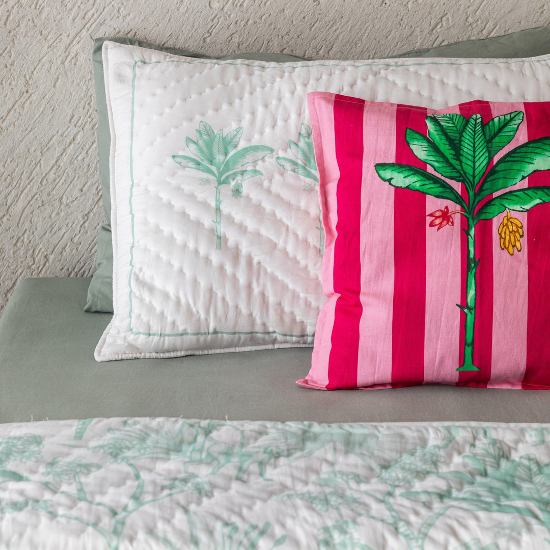 Pink Stripe Palm Tropicasa Cushion Cover-Cushion Covers-House of Ekam