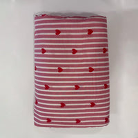 Pink Stripe Red Heart Screenprinted Cotton Fabric-fabric-House of Ekam