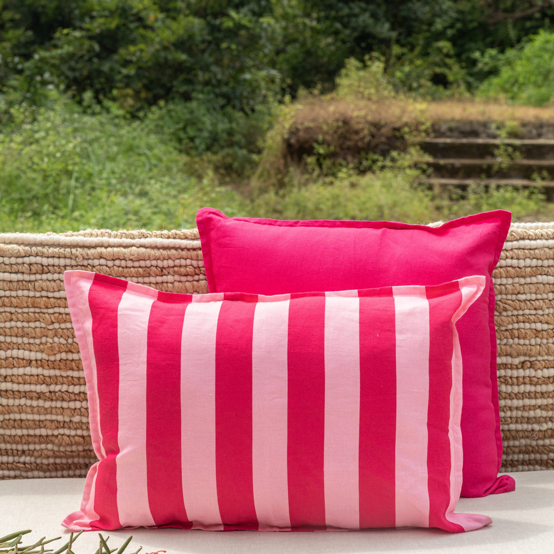 Pink Stripe Tropicasa Cushion Cover-Cushion Covers-House of Ekam