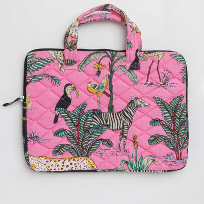 Pink Tropical Safari Laptop Sleeve with Handle-Laptop Sleeves-House of Ekam