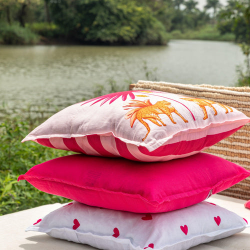 Pink Tropicasa Oasis Bloom Cushion Cover-Cushion Covers-House of Ekam