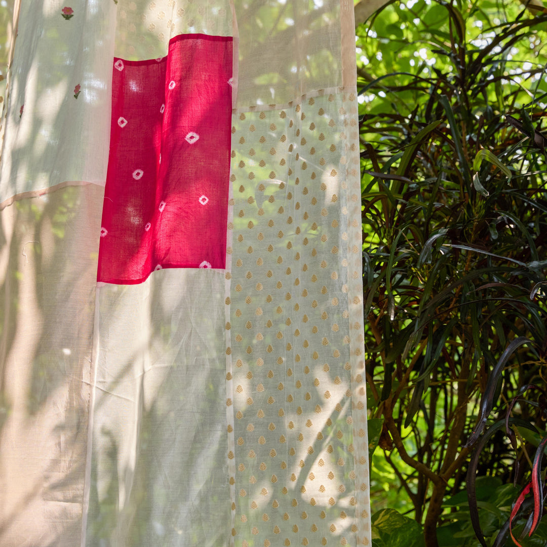 Pink &amp; White Patchwork Handmade Cotton Curtain-Curtains-House of Ekam