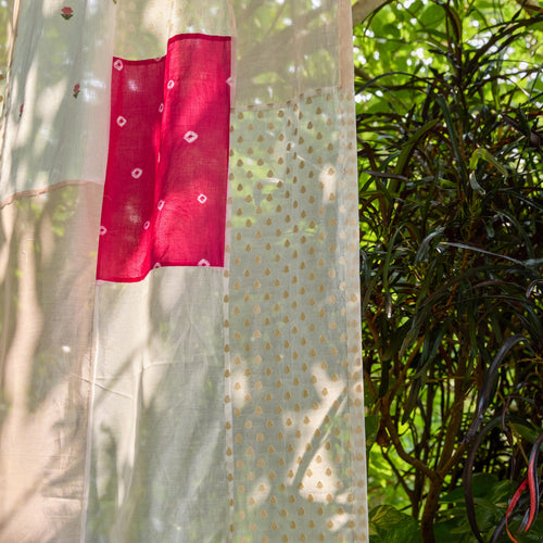 Pink & White Patchwork Handmade Cotton Curtain-Curtains-House of Ekam