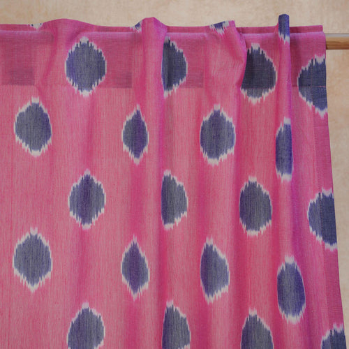 Pink and Blue Varnam Ikat Handloom Curtain-Curtains-House of Ekam