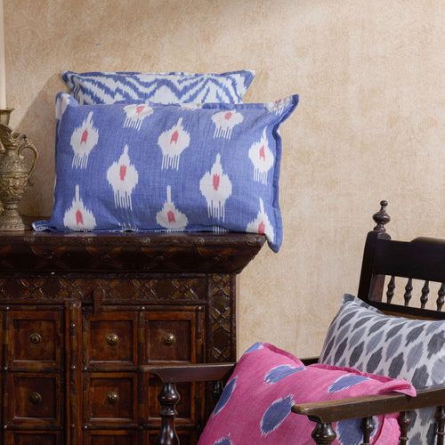 Pink and Blue Varnam Ikat Handloom Cushion Cover-Cushion Covers-House of Ekam