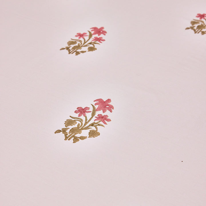 Pink and Green Freesia Blockprint Double Bedsheet With Pillow Cover-Bedsheets-House of Ekam