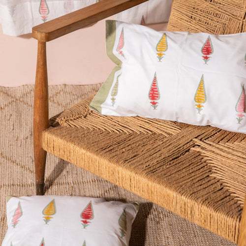 Pink and Green Tilak Blockprinted Cushion Cover-Cushion Covers-House of Ekam