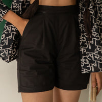 Plain Black Cotton Women Shorts-shorts-House of Ekam