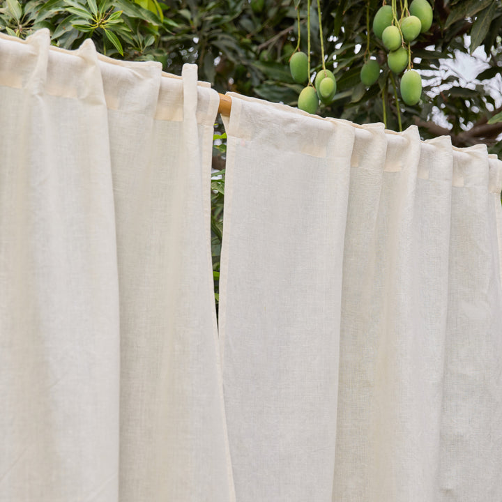 Plain White Cotton Linen Handwoven Curtain-Curtains-House of Ekam