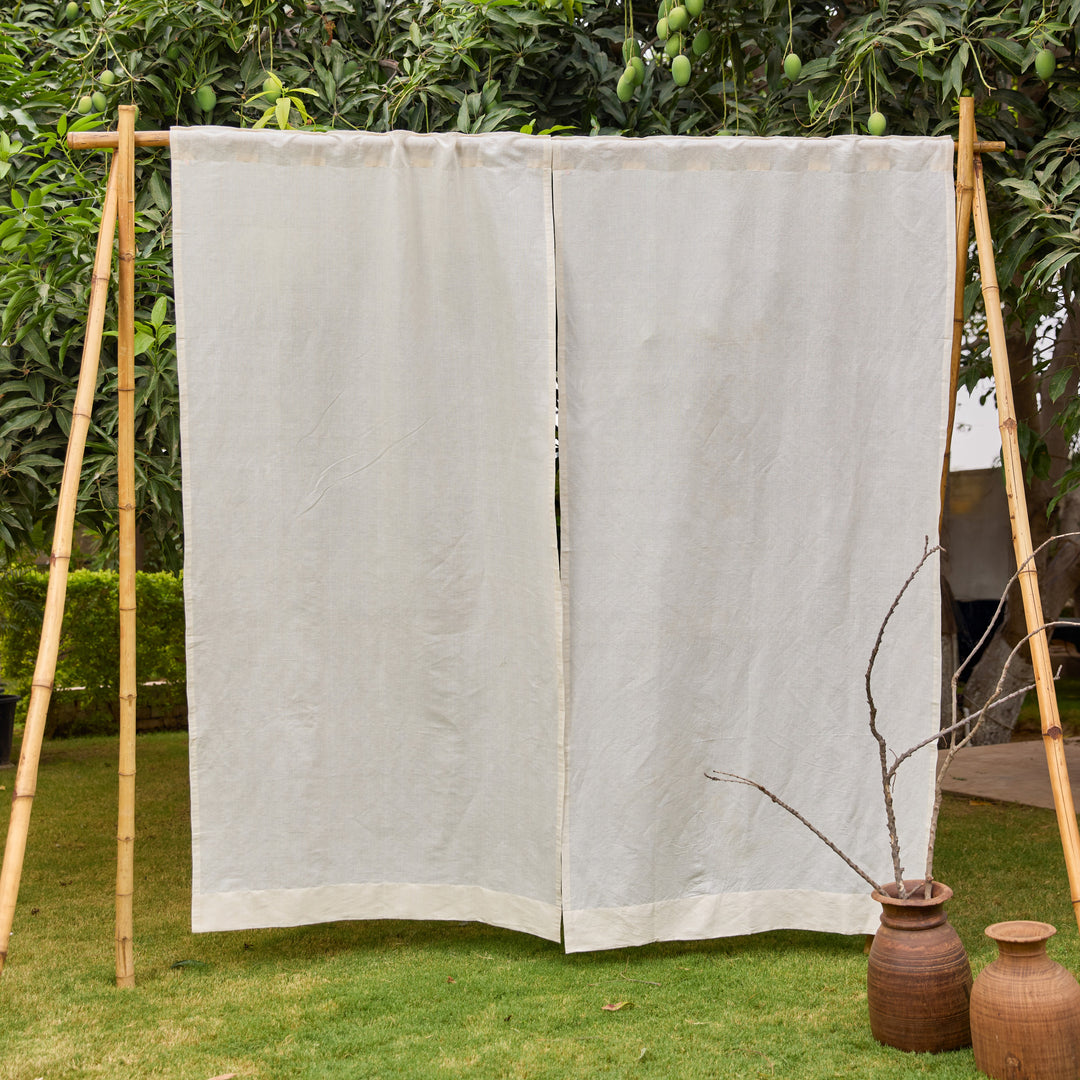 Plain White Cotton Linen Handwoven Curtain-Curtains-House of Ekam