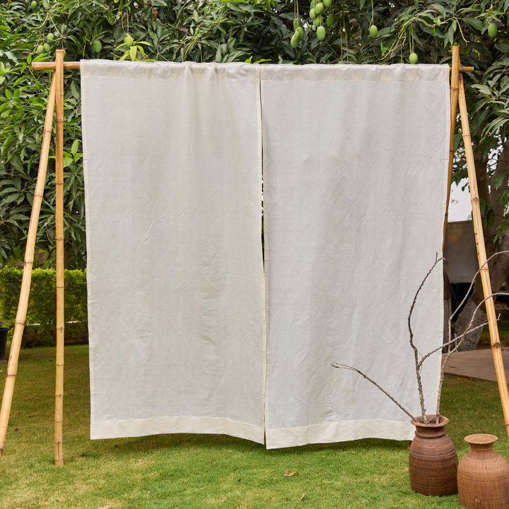 Plain White Cotton Linen Handwoven Curtain-Curtains-House of Ekam
