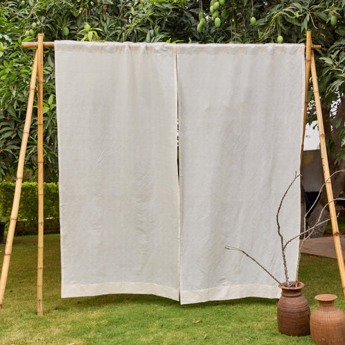 Plain White Cotton Linen Handwoven Curtain-Curtains-House of Ekam