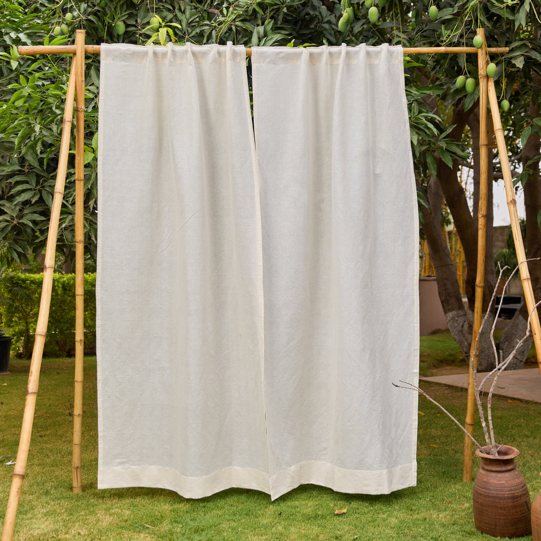 Plain White Cotton Linen Handwoven Curtain-Curtains-House of Ekam