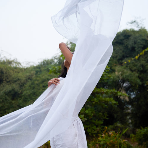 Plain White Kota Doria Cotton Curtain-Curtains-House of Ekam