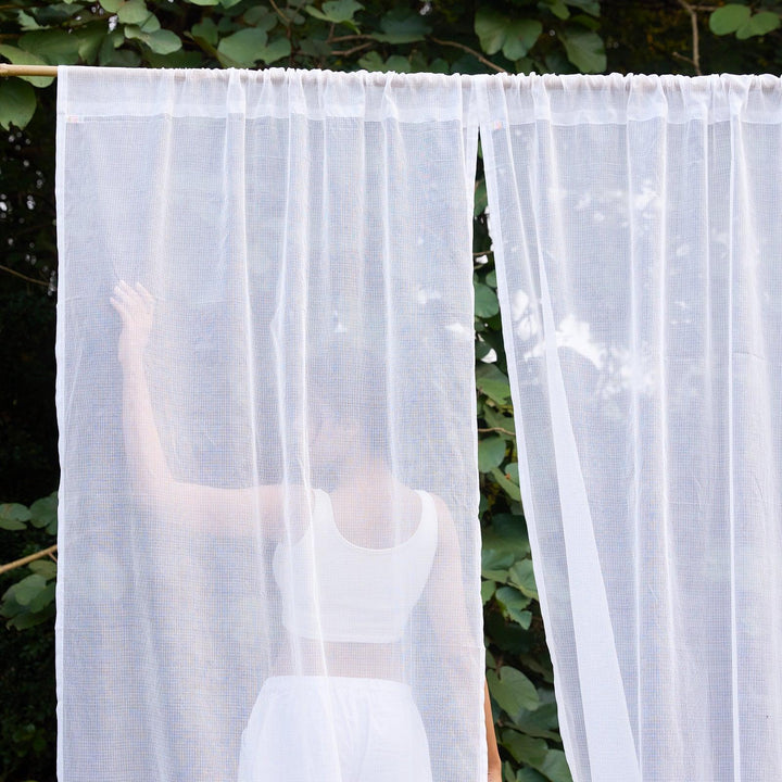 Plain White Kota Doria Cotton Curtain-Curtains-House of Ekam