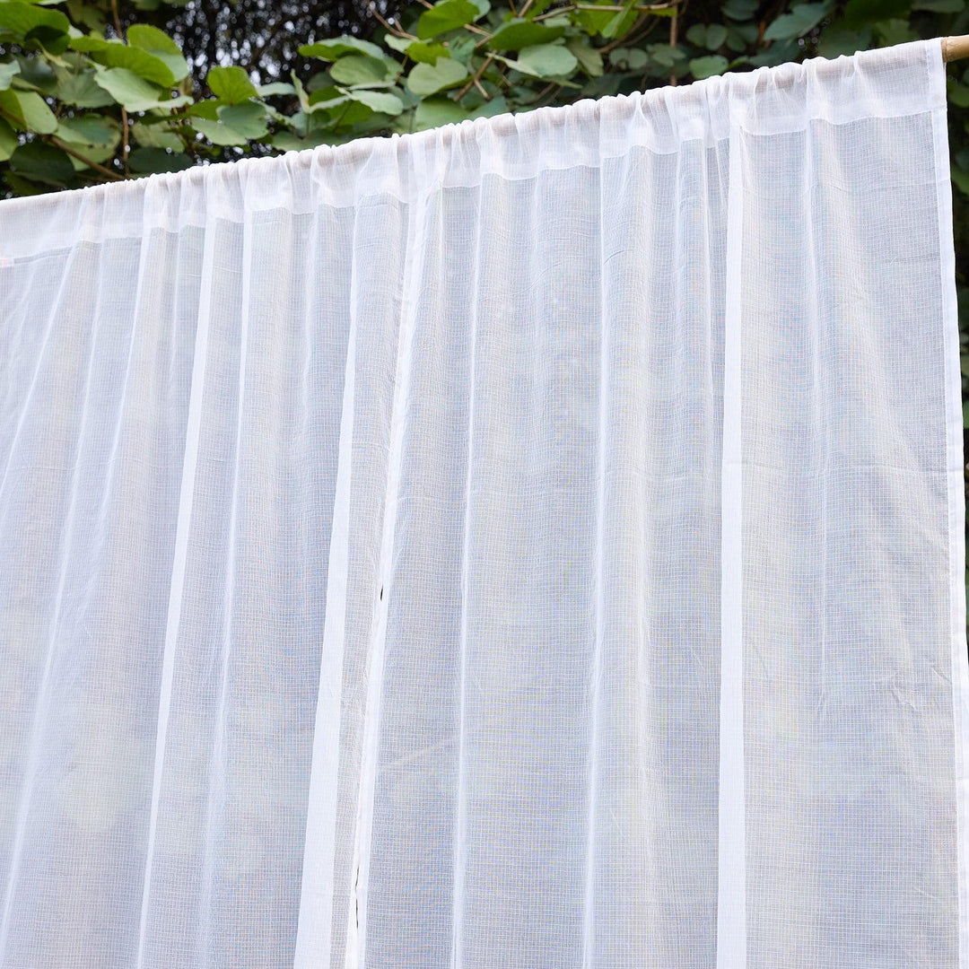 Plain White Kota Doria Cotton Curtain-Curtains-House of Ekam