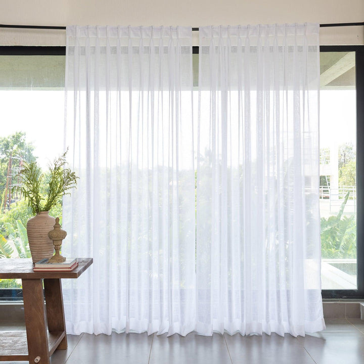Plain White Poly Linen Sheer Curtain-Curtains-House of Ekam
