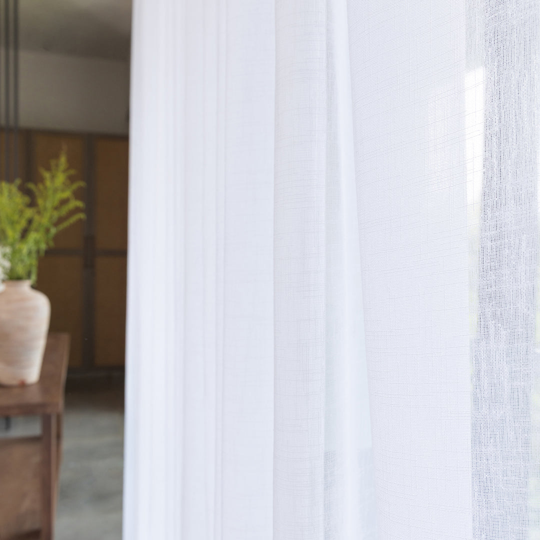 Plain White Poly Linen Sheer Curtain-Curtains-House of Ekam