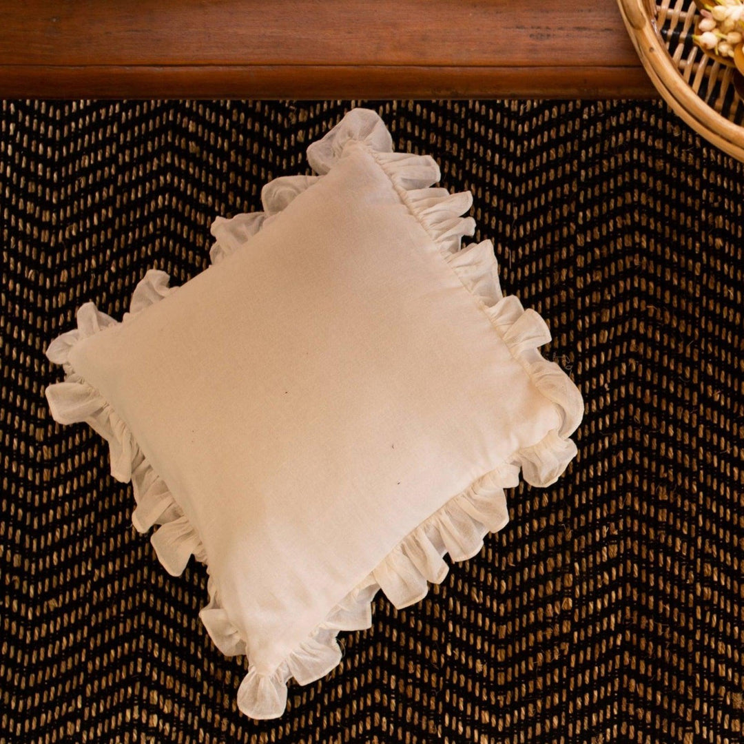 Plain White Ruffle Cushion Cover-Cushion Covers-House of Ekam