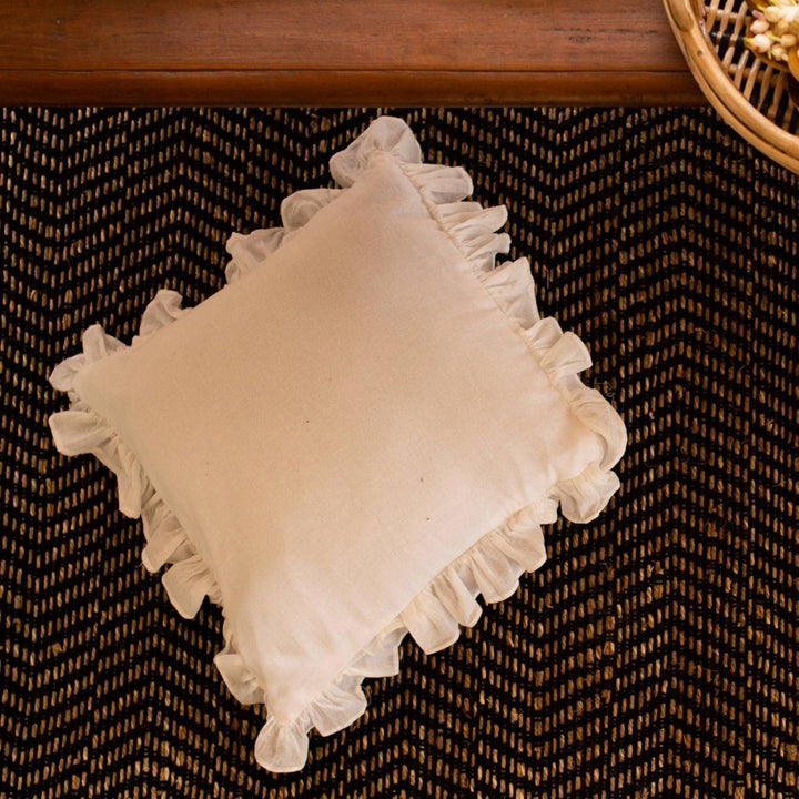 Plain White Ruffle Cushion Cover-Cushion Covers-House of Ekam