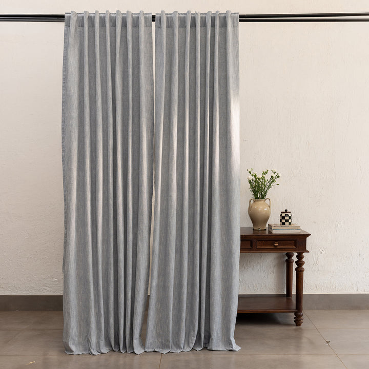 Dark Grey Cotton Slub Chambray 80% Blackout Curtain