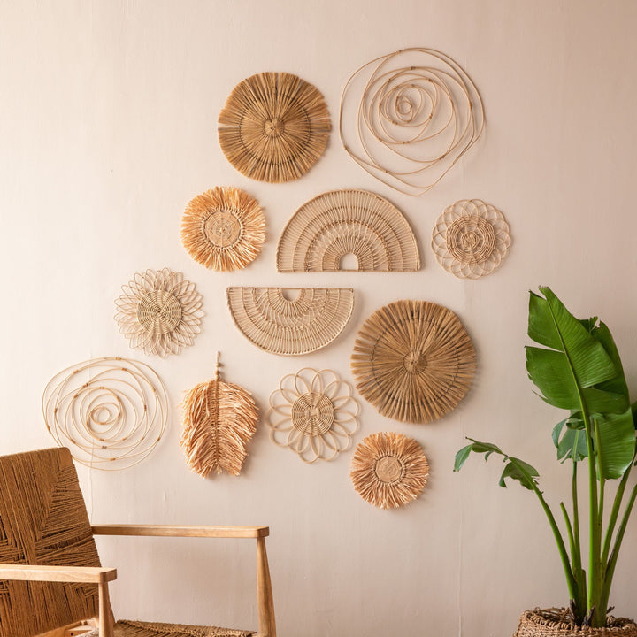 Raffia Flower Shape Wall Hanging-Wall Art-House of Ekam