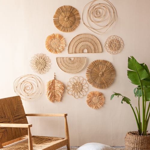 Raffia Flower Shape Wall Hanging-Wall Art-House of Ekam