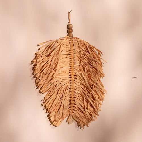 Raffia Leaf Shape Wall Hanging-Wall Art-House of Ekam