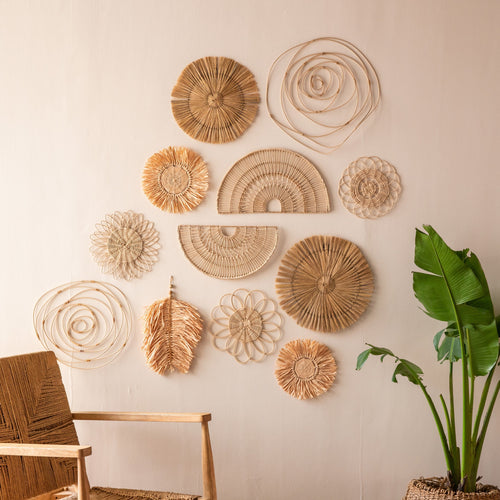 Raffia Leaf Shape Wall Hanging-Wall Art-House of Ekam