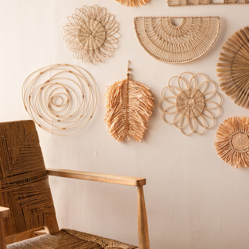 Raffia Leaf Shape Wall Hanging-Wall Art-House of Ekam