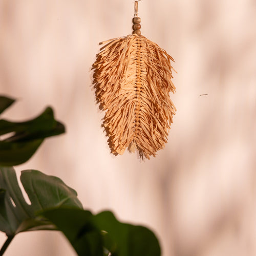 Raffia Leaf Shape Wall Hanging-Wall Art-House of Ekam