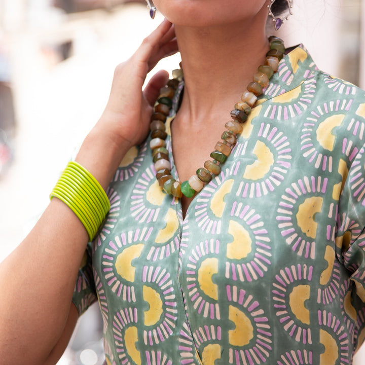 Rainbow Dreams Green Cotton Satin Long Dress-Dresses-House of Ekam