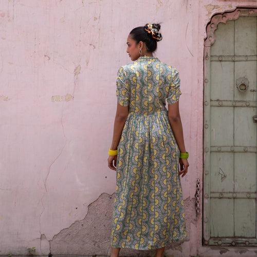 Green Rainbow Cotton Satin Dress For Women – House of Ekam