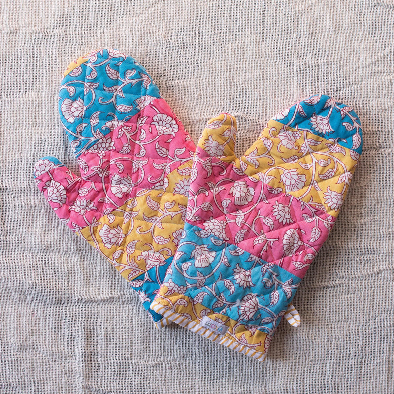 Rangrez Patchwork Oven Mitts Set of 2-oven mitts-House of Ekam