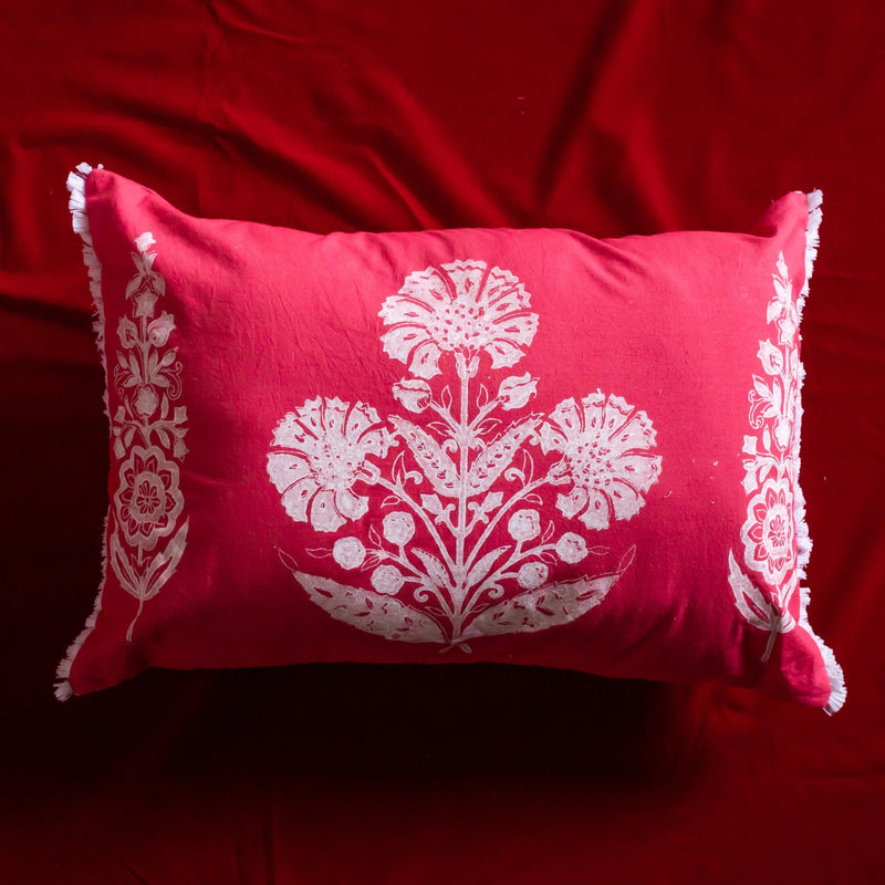 Rani Cypress Poppy Khadi Cushion Cover-Cushion Covers-House of Ekam