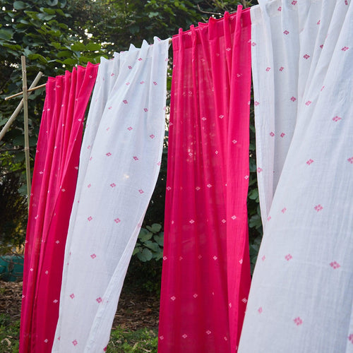 Rani Pink Neer Jamdani Cotton Handloom Curtain-Curtains-House of Ekam