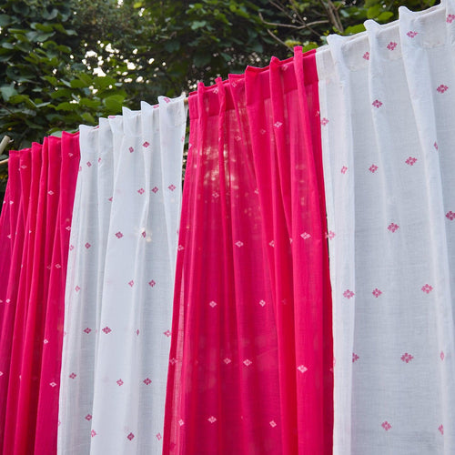 Rani Pink Neer Jamdani Cotton Handloom Curtain-Curtains-House of Ekam