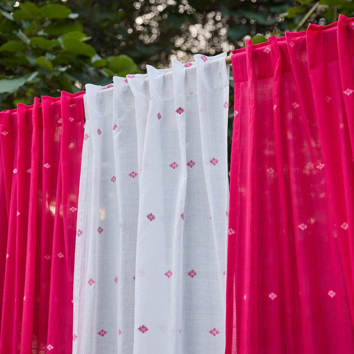 Rani Pink Neer Jamdani Cotton Handloom Curtain-Curtains-House of Ekam