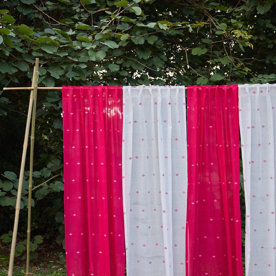 Rani Pink Neer Jamdani Cotton Handloom Curtain-Curtains-House of Ekam