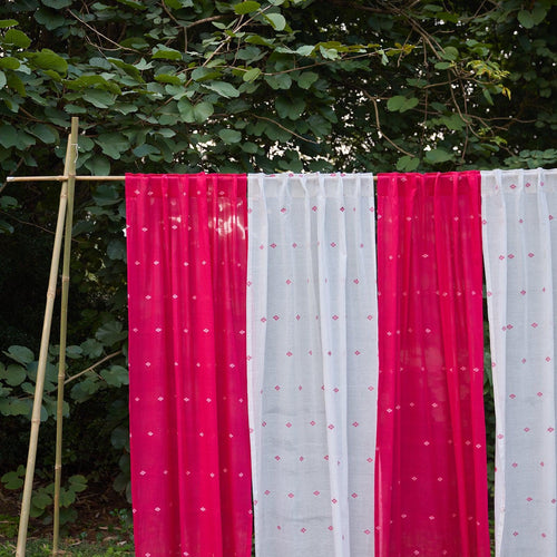 Rani Pink Neer Jamdani Cotton Handloom Curtain-Curtains-House of Ekam