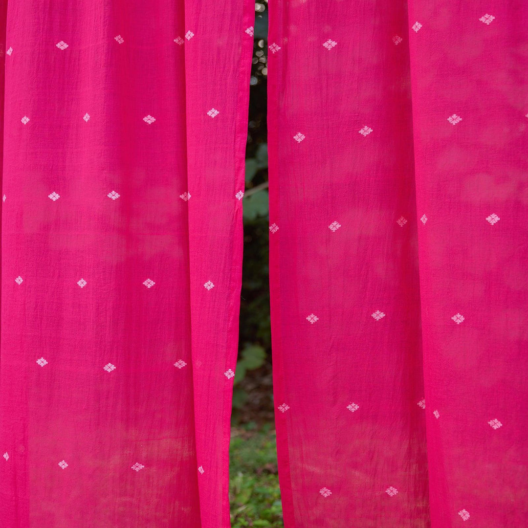 Rani Pink Neer Jamdani Cotton Handloom Curtain-Curtains-House of Ekam