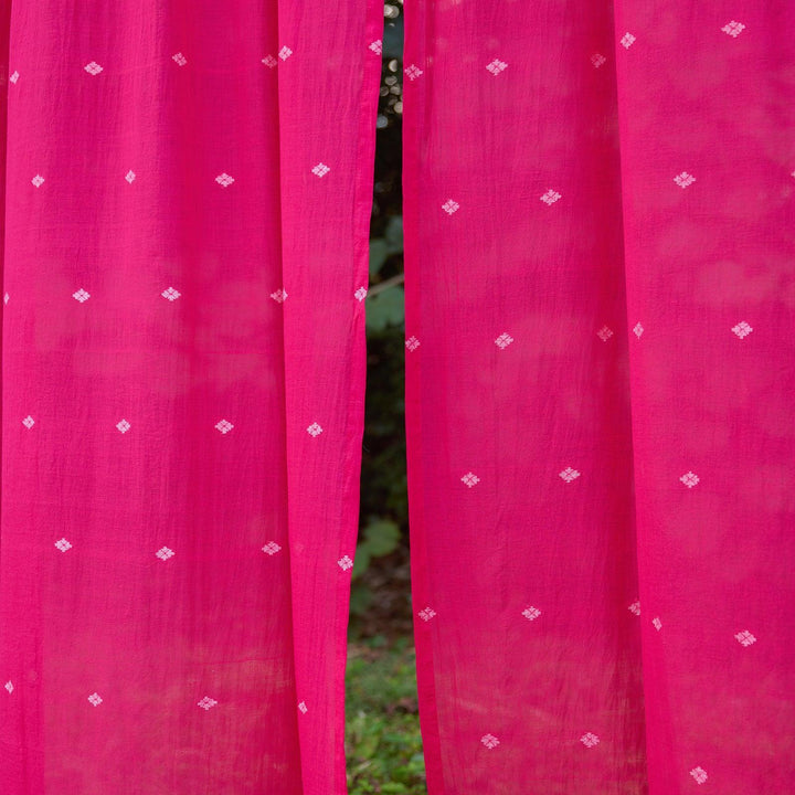 Rani Pink Neer Jamdani Cotton Handloom Curtain-Curtains-House of Ekam