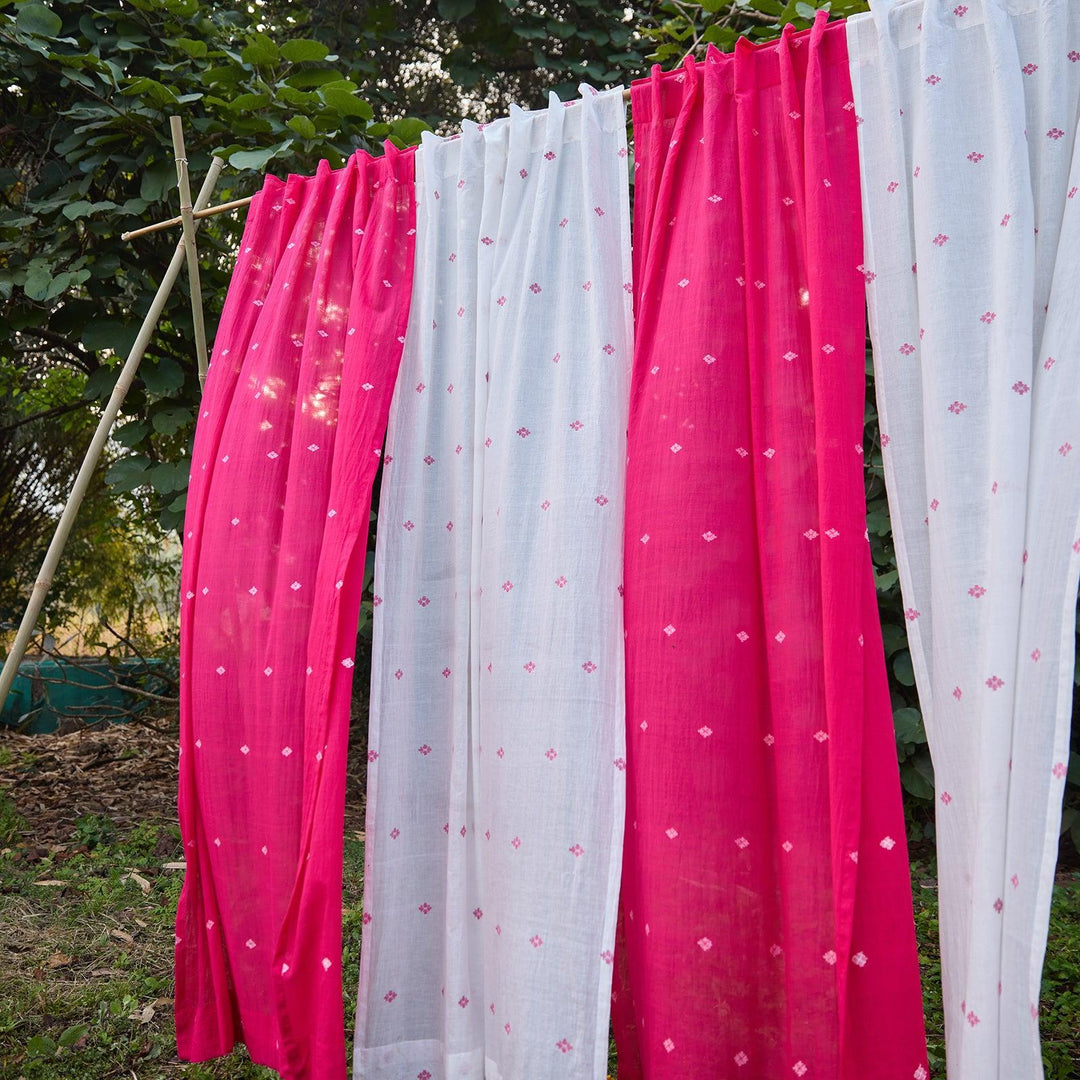 Rani Pink Neer Jamdani Cotton Handloom Curtain-Curtains-House of Ekam