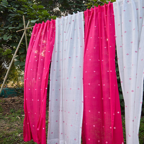Rani Pink Neer Jamdani Cotton Handloom Curtain-Curtains-House of Ekam